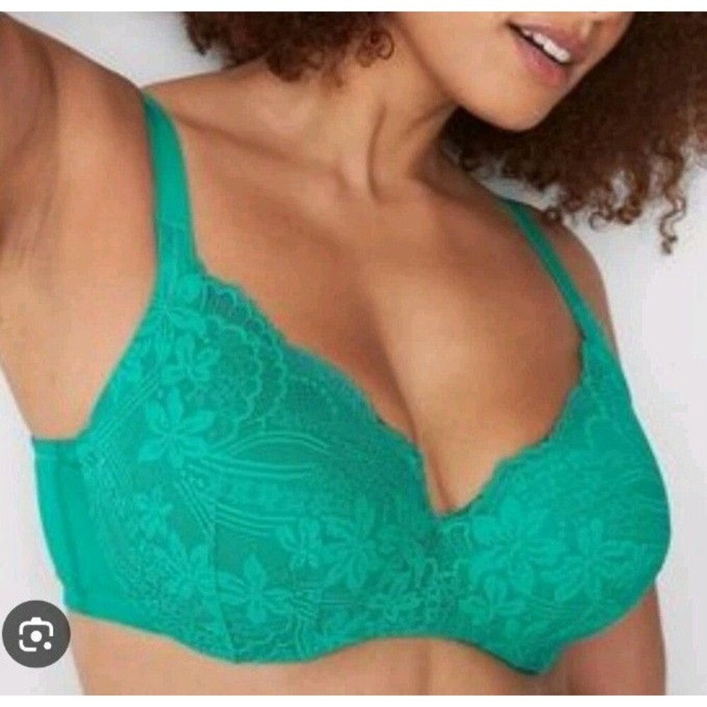 Cacique Green Floral Lace  Boost Plunge Bra Size 46C Underwired